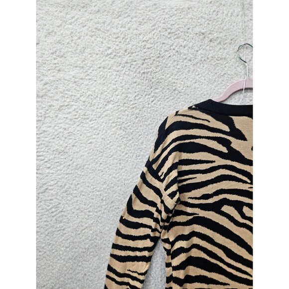 Express Women Sweater Medium Black Animal Print 100% Cotton Long Sleeve Cardigan - Picture 11 of 16